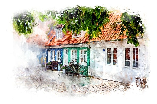 Hjem, Sykling, Akvarell, Fargerik