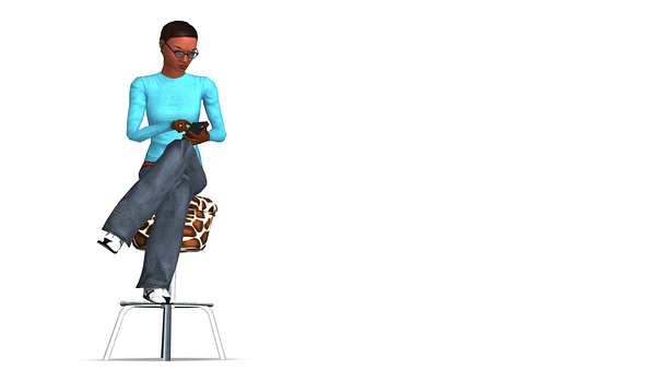 Smartphone, Kvinde, Sidde, Skammel