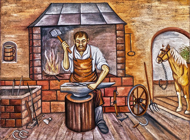 Wandmalerei, Schmiede, Zunft, Handwerk