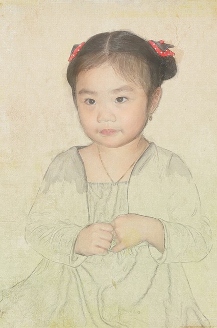 Retrato, Garota, Pintura, Asiática