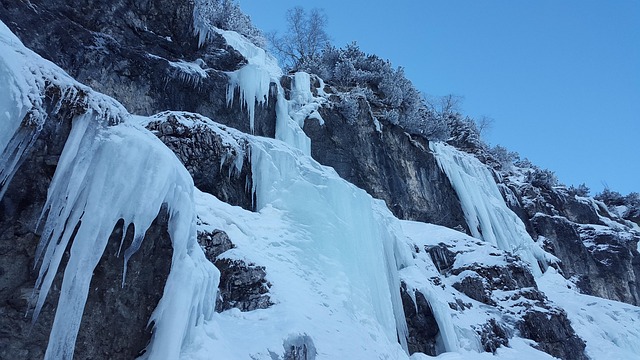waterfall, frozen, ice cream, snow, nature, winter, cold
