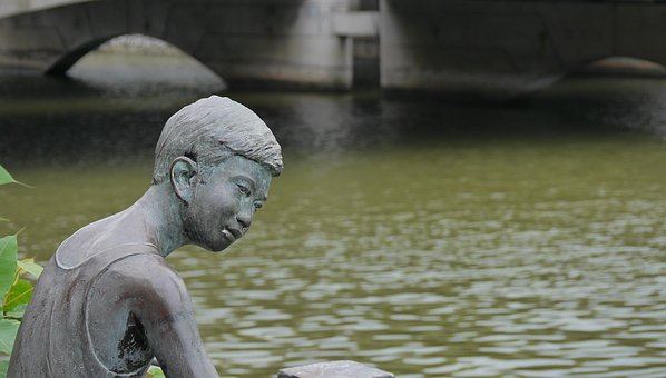 水, 自然, 河, 户外, 旅行, 公园, 青铜, 男孩, 孩子