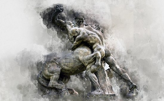 Skulptur, Akvarell, Hest, Statue
