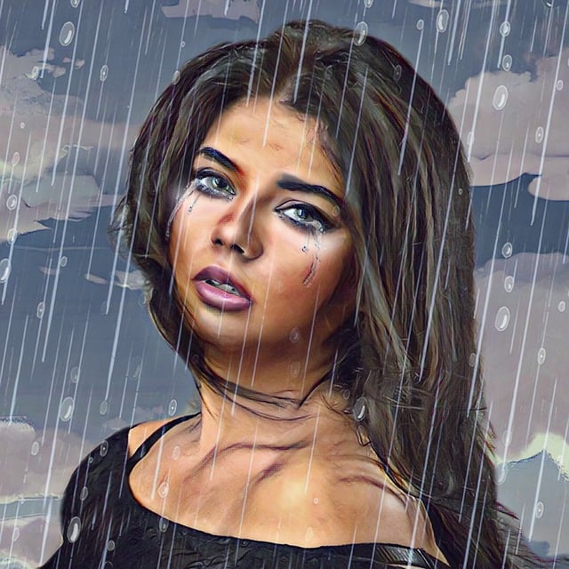 Free woman sadness rain illustration