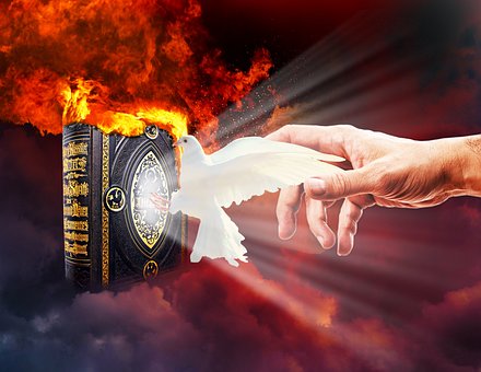 Menschen, Bibel, Taube, Wolken, Feuer