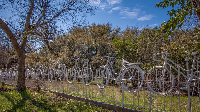 Zaun, Fahrrad, Park, Jahrgang, Draussen
