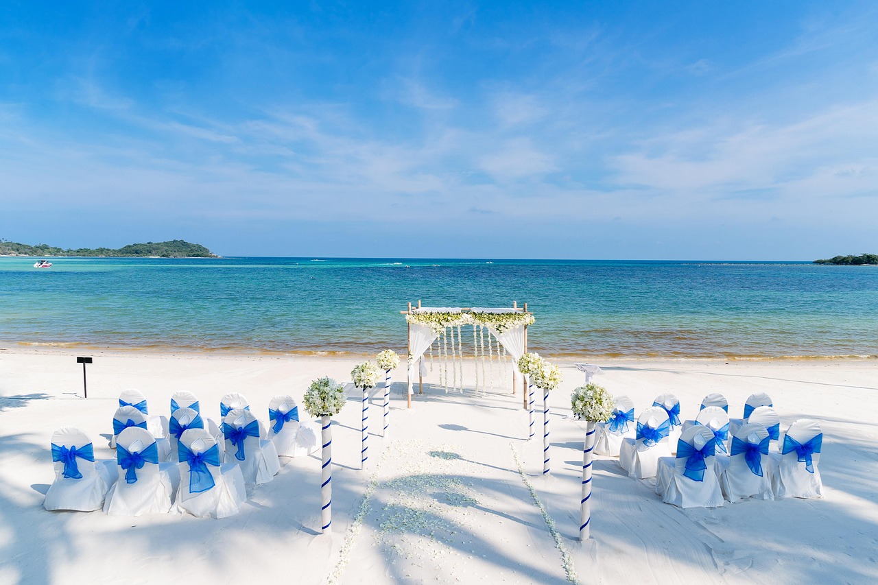 Destination wedding ceremony on tropical beach