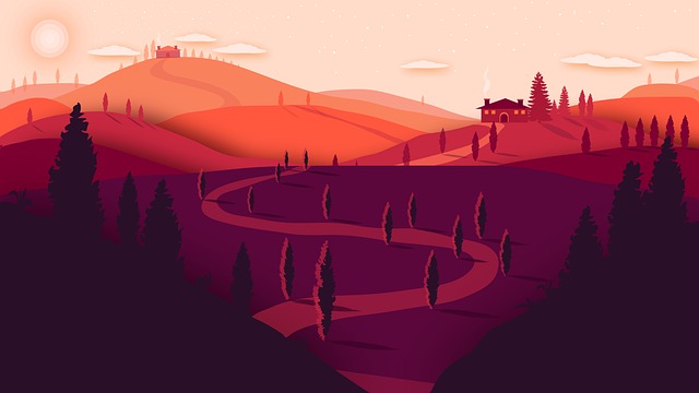 Free sunset panoramic silhouette illustration