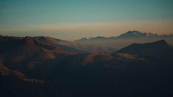 Bjerg, Landskab, Panoramisk, Solnedgang