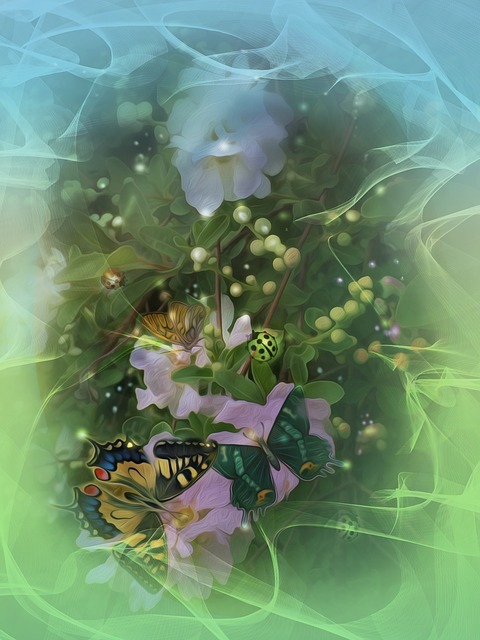 Frühling, Illustration, Marienkäfer