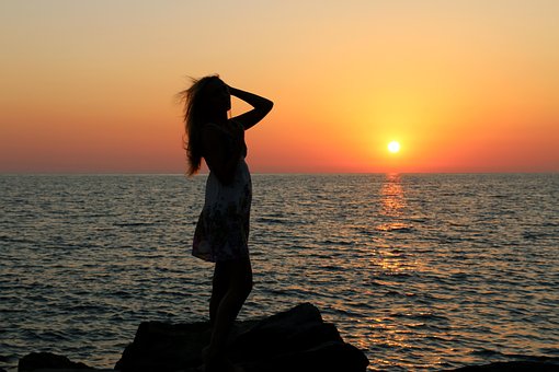 Sunset, Sun, Twilight, Dawn, Water Sunset, Sun, Twilight, Dawn, Water, Girl