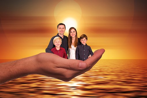 Familia, Sun, Puesta Del Sol, Mujer
