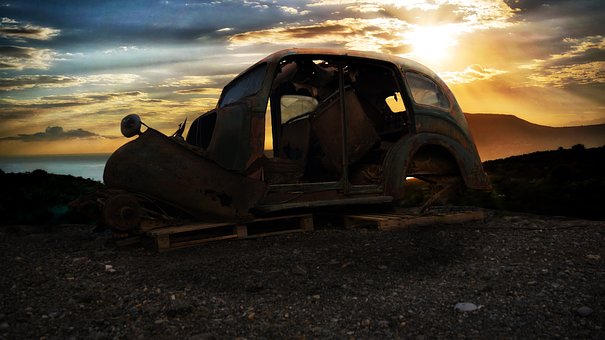 Automobil, Antik Bil, Solnedgang