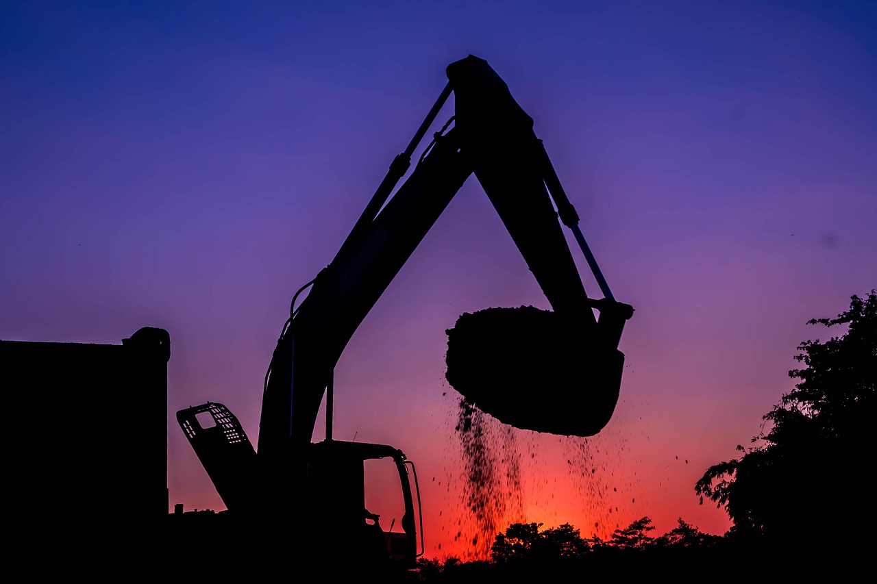Sonnenuntergang, Bagger, Projekt, Bagger