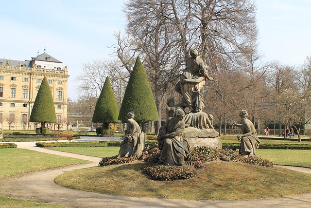 Park, Statue, Boskett, Würzburg, Baum
