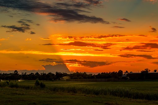 Sonnenuntergang, Golfplatz, Sommer