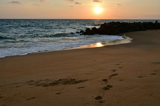 Solnedgang, Horisont, Strand