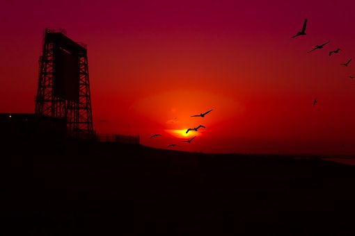 Sonnenuntergang, Ziehen Brücke, Küste