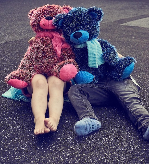 Kinder, Teddy, Kuscheltier, Spielen