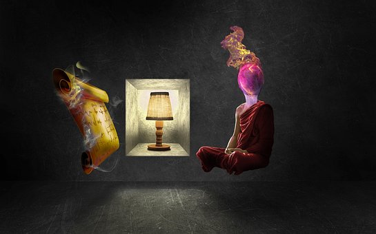 Meditation, Feuer-Mönch, Lampe, Gold