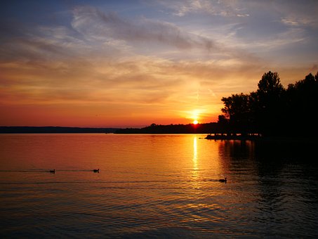 Ammersee, Munich, Lago, Atardecer, Agua
