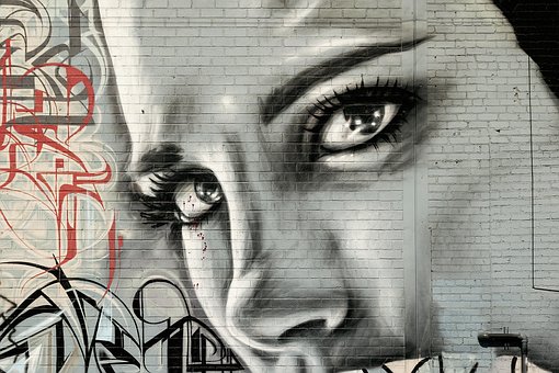 Tvář Žena, Graffiti, Grunge, Street Art