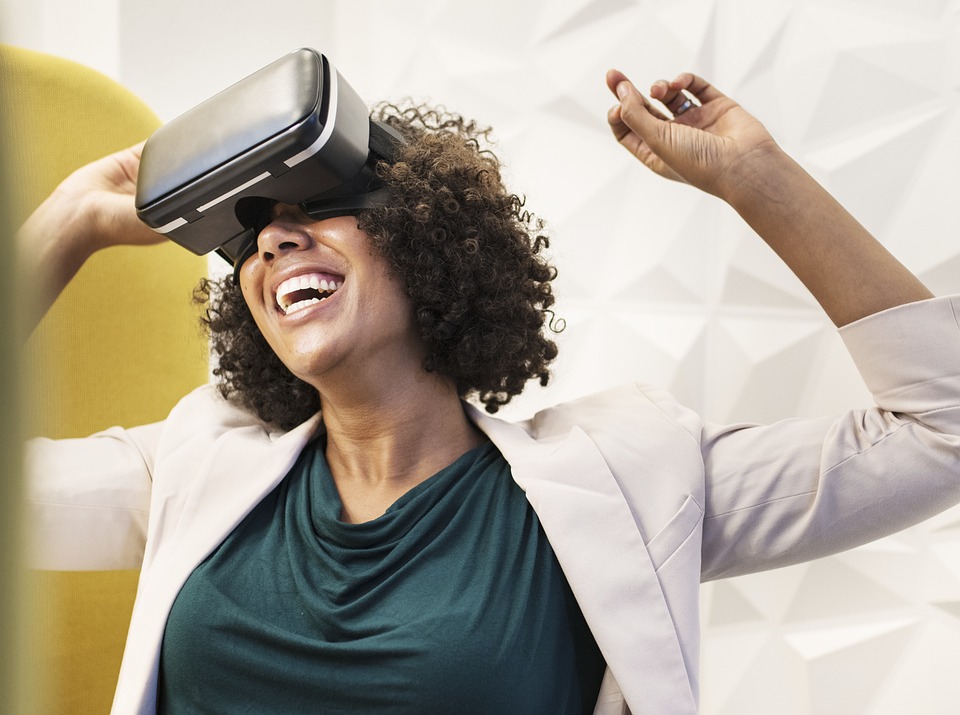 Vr, Negro, Mujer De Negocios, Dispositivo, Digitales