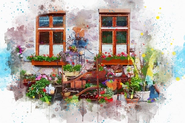 Free windows flowers pots illustration