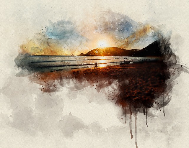 Free beach sunset sea illustration