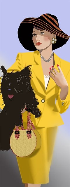 Free black dog pretty woman big hat illustration