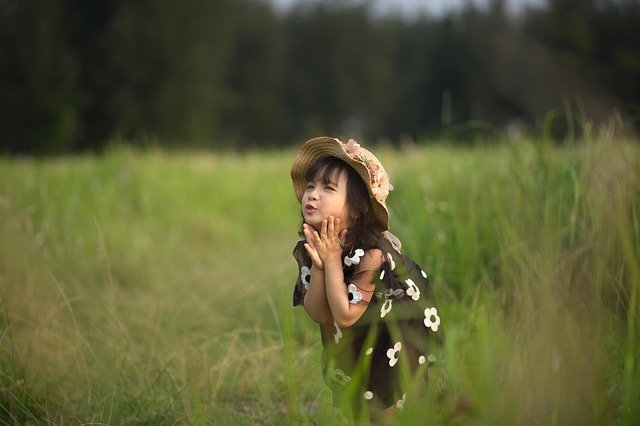 Pige, Barn, Kjole, Natur, Blomst Tapet