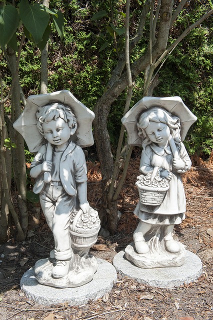 Skulptur, Have, Sten, Dreng, Pige