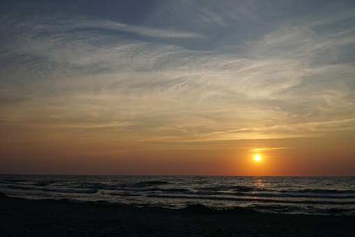 Hav, Kyst, Ferie, Solnedgang, Horisont