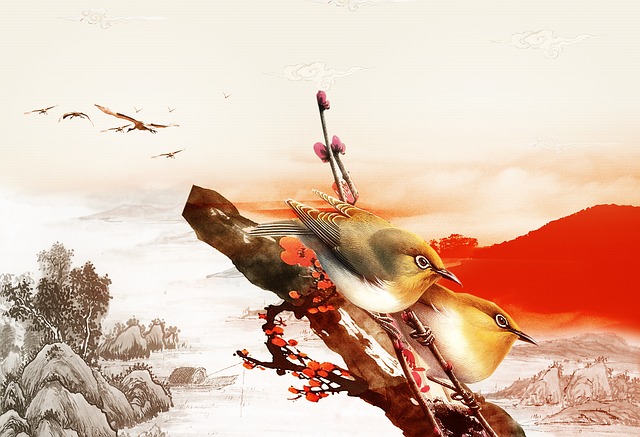 Free chinese style hand painting landscape illustration