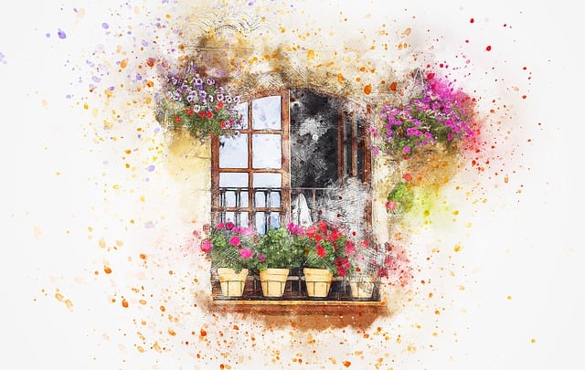 Balcón, Flores, Jarrón, Arte, Acuarela