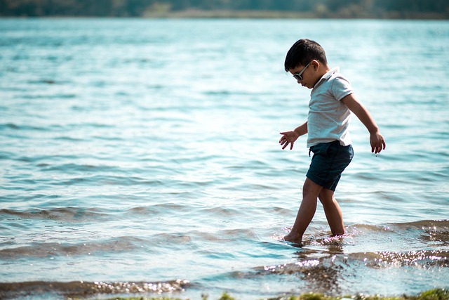 Filho, Agua, Feliz, Natureza, Jogando