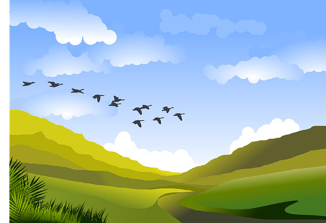 Free landscape mountains clouds illustration