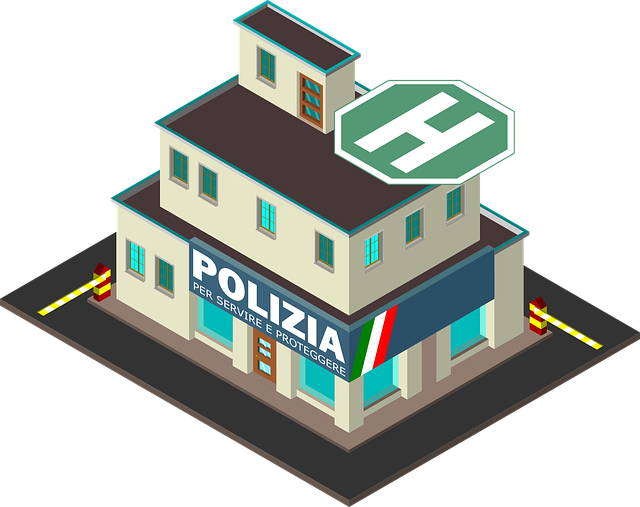 Politi, Isometrisk, Bygning, 3D, Udsigt