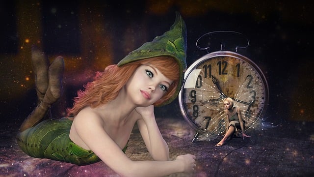 Free fantasy fairy clock illustration