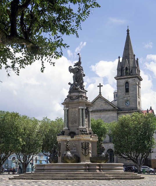 Igreja, Praça, Céu, Arvores, Nuvens