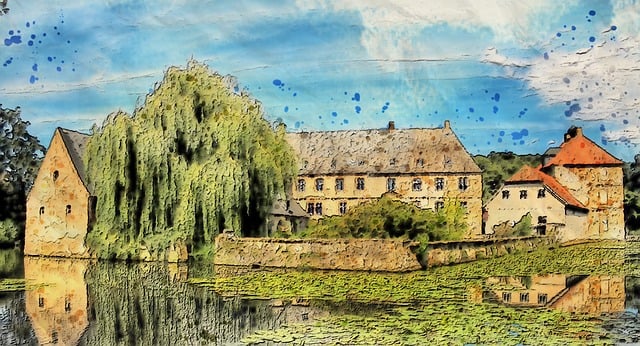 Free water landscape scenic illustration