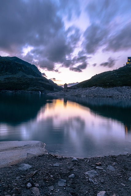 Pôr Do Sol, Hora Azul, Lago, Reflexão