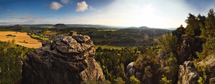 Panorama, Landskab, Saksisk Schweiz, Sol