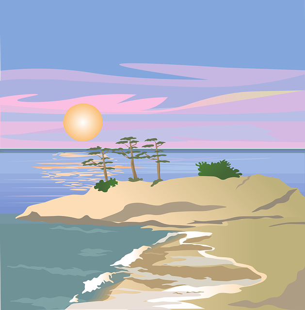 Free vacation island sunset illustration