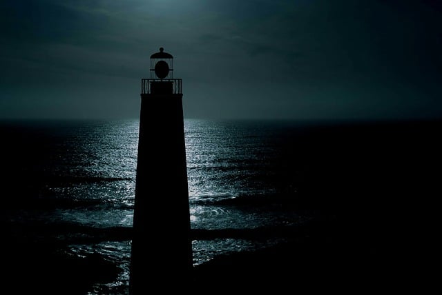 Free lighthouse ocean night illustration