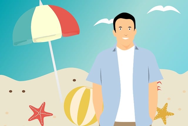 Free beach vacation man illustration