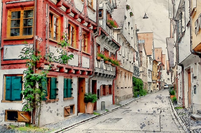 Free town street alley illustration