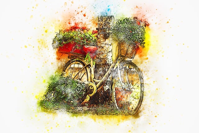 Free bicycle nature flowers illustration