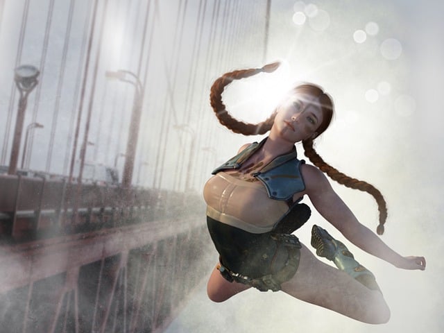 Free woman leap bridge illustration