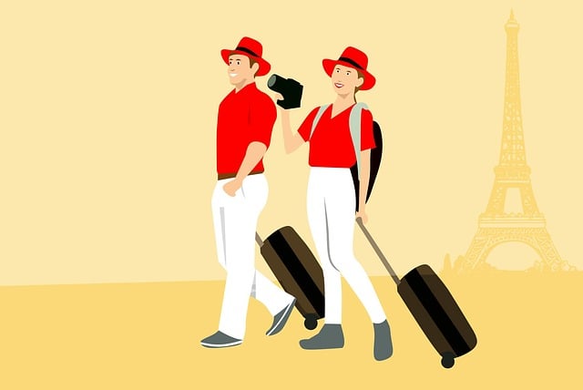 Free travel couple luggage illustration